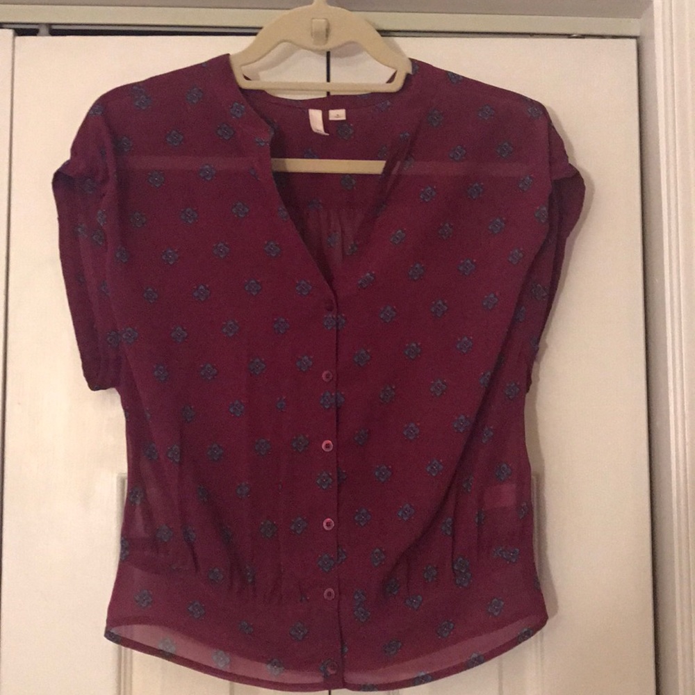 Purple with blue accent short sleeve blouse